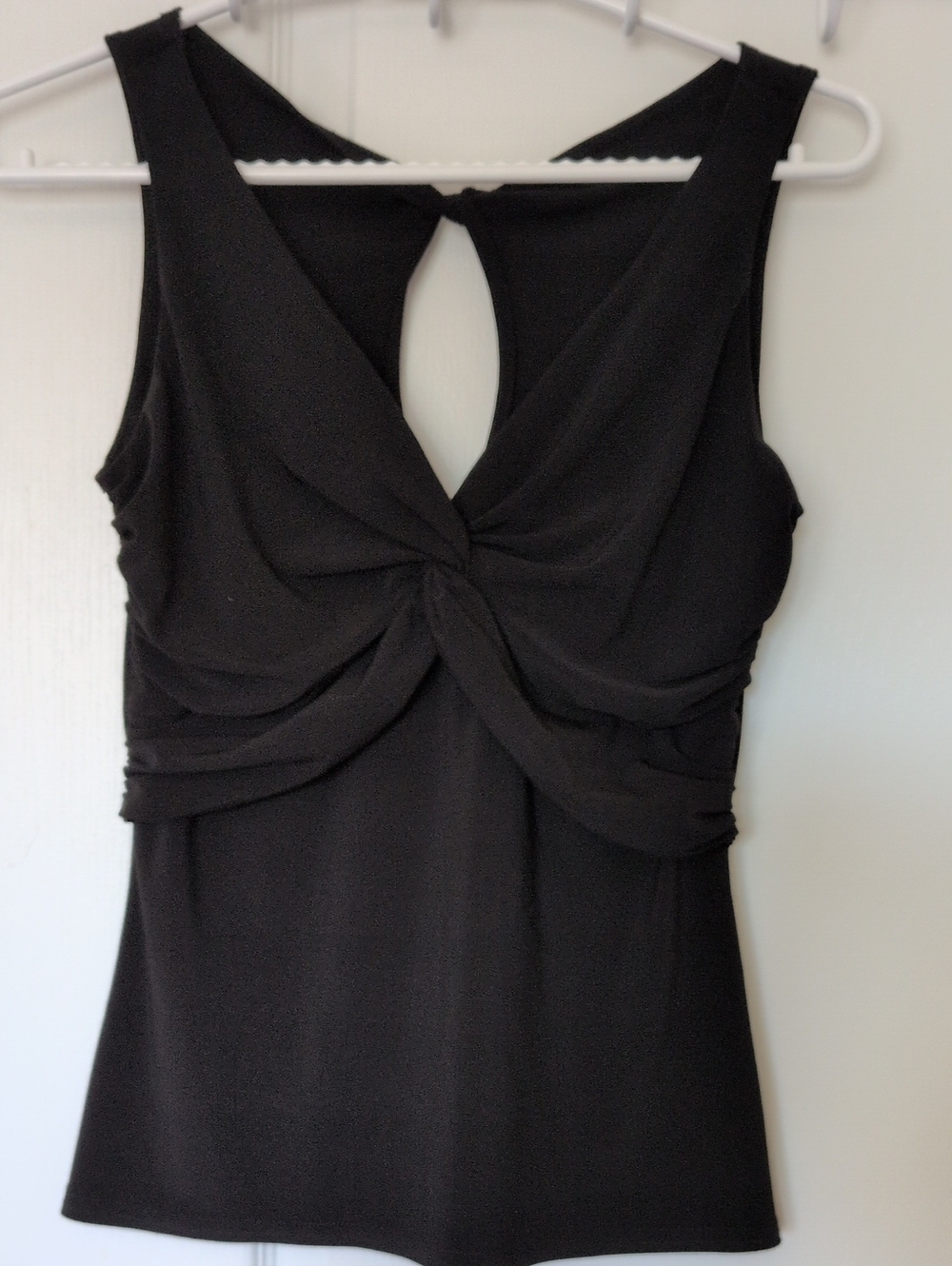 Black Twisted Front, Ruched Side Sleeveless Top